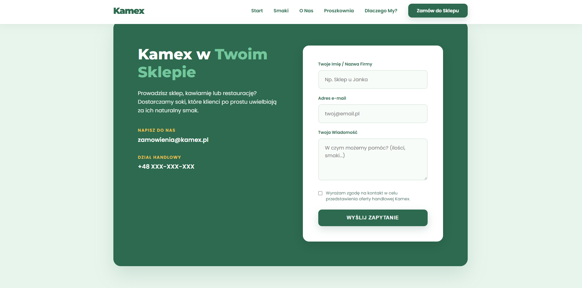 Kompletny Branding i B2B E-commerce dla Producenta Soków NFC [Kamex]
